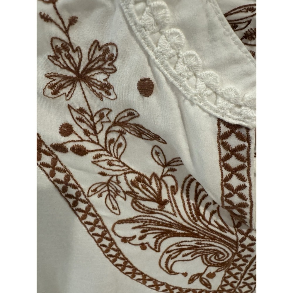 Democracy Boho Ivory Floral Embroidered Peasant Top Sz S Long Sleeve - Picture 5 of 9